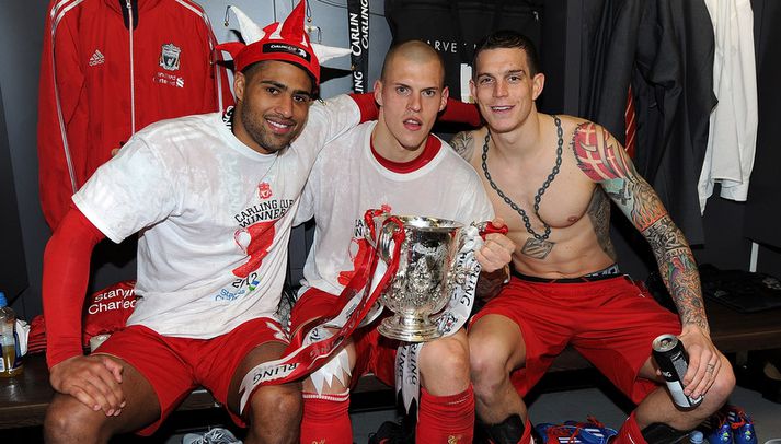 Daniel Agger, Martin Skrtel og Glen Johnson.