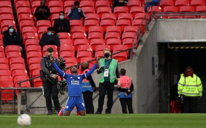 Kelechi Iheanacho fagnar marki sínu í dag. Það reyndist sigurmark leiksins.