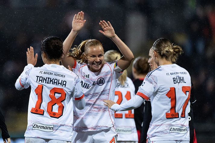 Glódís Perla Viggósdóttir alsæl eftir eitt marka Bayern gegn Frankfurt í dag.