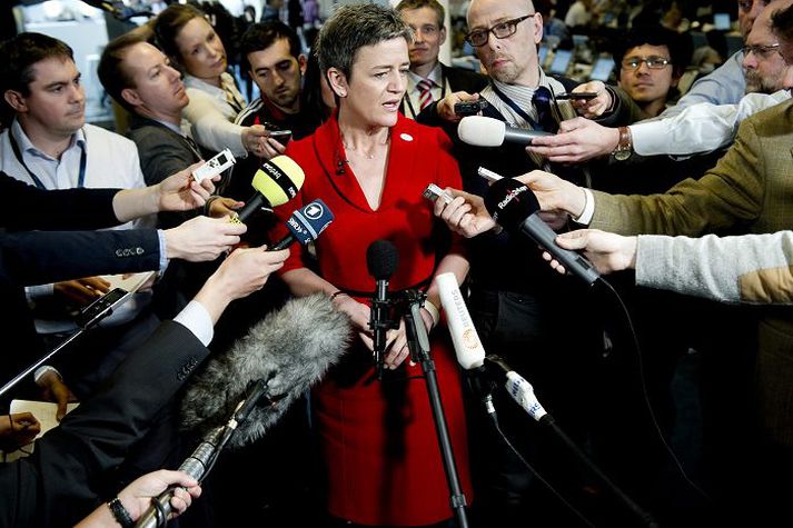 Margrethe Vestager fjármálaráðherra Danmerkur svarar spurningum.
nordicphotos/AFP