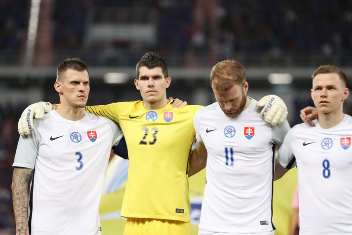 Slóvakísku landsliðsmennirnir Martin Skrtel, Michal Sulla, Adam Nemec og Ondrej Duda.