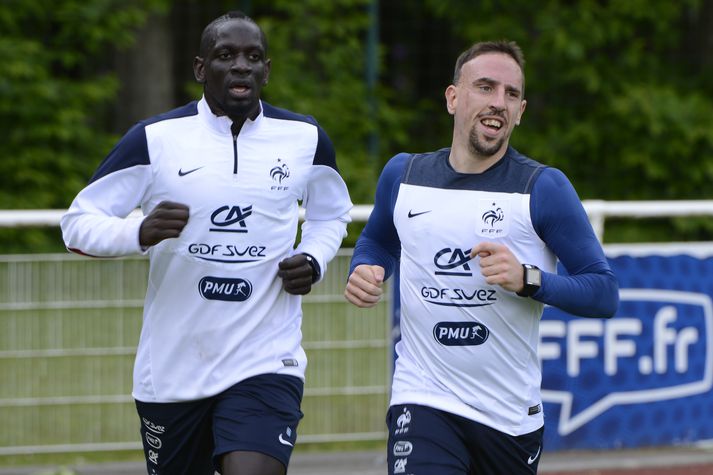 Frank Ribery og Mamadou Sakho á æfingu franska landsliðsins um daginn.