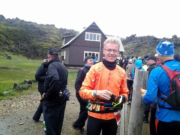 Stefán Gíslason í Landmannalaugum við upphaf Laugavegshlaupsins í fyrrasumar. Þar náði hann sínum langbesta tíma, 5:52:33 klst, og sigraði í aldursflokknum 50+. 