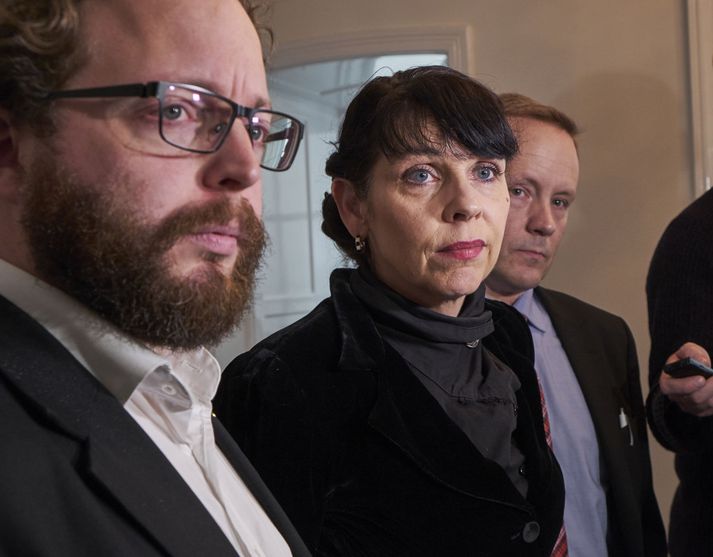 Birgitta Jónsdóttir, þingflokksformaður Pírata, fyrir miðju ásamt þeim Smára McCarthy og Einari Brynjólfssyni.