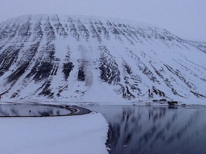 Hér sé hvernig snjóflóð féll í Skutulsfirði, austan megin í Engidal við Kirkjubæ í nótt.