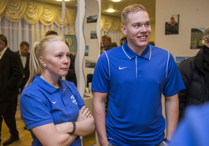 María og Einar Kristinn í sendiráðinu í gær.