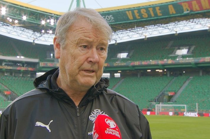 Åge Hareide, landsliðsþjálfari íslenska karlalandsliðsins í fótbolta var til viðtals eftir æfingu liðsins í gær á José Alvalade leikvanginum í Lissabon þar sem leikur kvöldsins gegn Portúgal í undankeppni EM 2024 fer fram. 