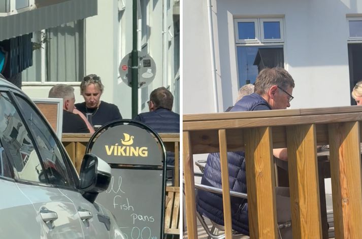 Þremenningarnir sátu í sólinni með fartölvur og kaffibolla. Ekki fylgir sögunni hvort þau fengu sér fisk.