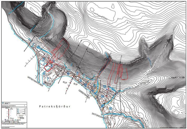 Rýmingarkort af Patreksfirði.