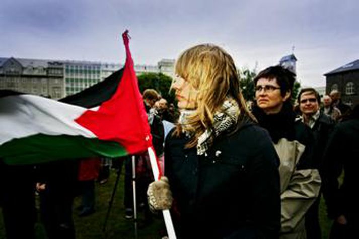 Frá mótmælum Félags Ísland-Palestína.