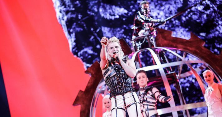 Meðlimir Hatara á sviði í Eurovision í Ísrael árið 2019. 