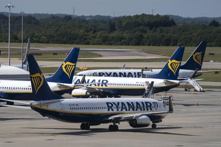 Nokkrar vélar Ryanair á Stansted flugvelli í London.