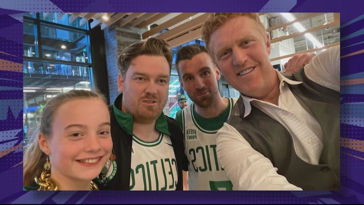 Kjartan Atli, bróðir og dóttir rákust á gamla brýnið Brian Scalabrine.