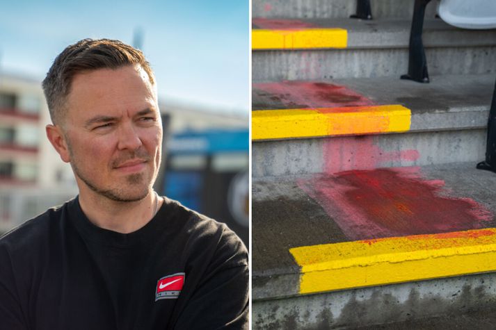 Pálmi Rafn Pálmason, framkvæmdastjóri KR, hefur verið með háþrýstidæluna á lofti í allan morgun.