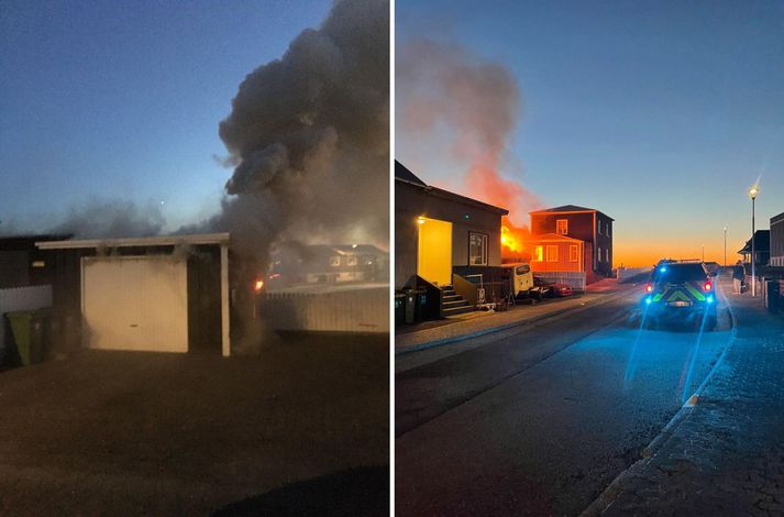 Mikill reykur steig upp frá skúrnum en sem betur fer náði eldurinn ekki að dreifa sér víðar.