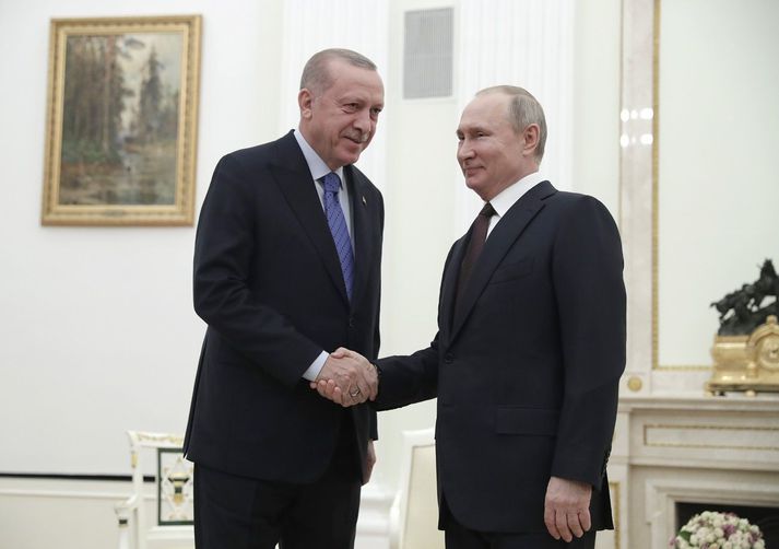 Recep Tayyip Erdogan og Vladimir Pútín í Moskvu.