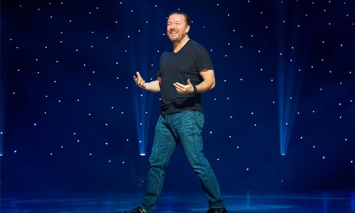 Ricky Gervais kom fram í Hörpu á fimmtudaginn og föstudaginn.
