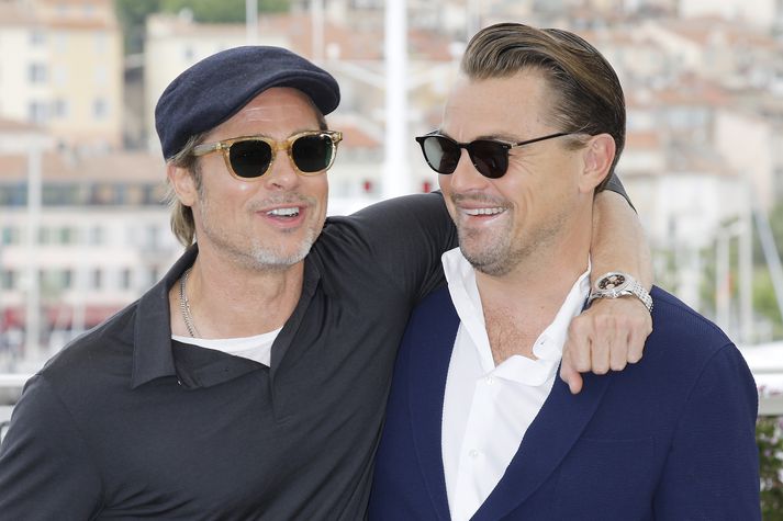 Brad Pitt ásamt Leonardo DiCaprio á kvikmyndahátíðinni í Cannes.