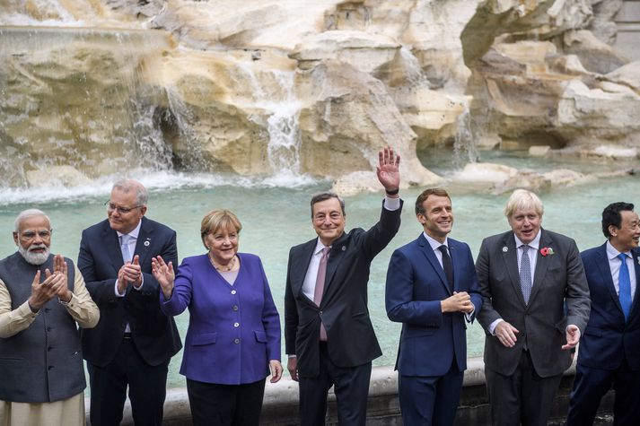 Leiðtogar G20-ríkjannanáðu í dag saman um ályktun í loftslagsmálum. Talið er víst að niðurstaða dagsins muni gefa tóninn fyrir COP26, loftslagsráðstefnu Sameinuðu þjóðanna sem var sett í morgun.