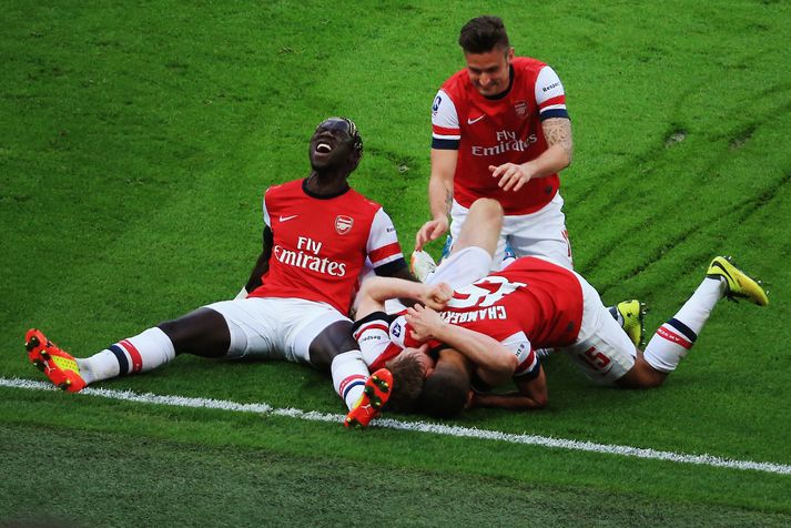 Leikmenn Arsenal fagna í dag.