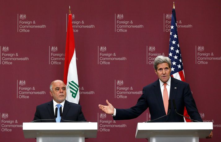 Haider al-Abadi og John Kerry í London í dag.