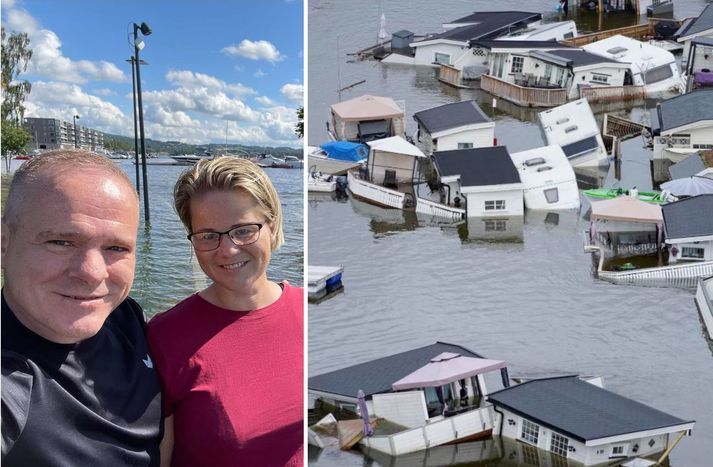 Þau Arnþór og Linda Mjöll tóku myndir í bænum Brummunddal við vatnið Mjösa í dag. 