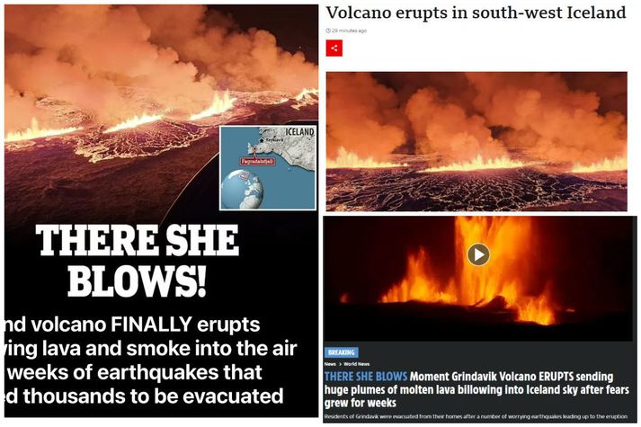 Bæði The Sun og Daily Mail segja „THERE SHE BLOWS!“ í fyrirsögn sem mætti útleggja sem „ÞARNA SPRINGUR HÚN!“