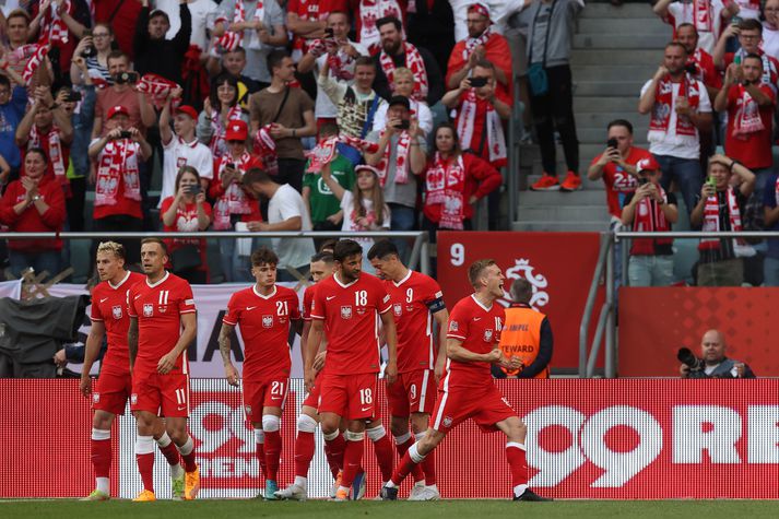 Poland v Wales: UEFA Nations League - League Path Group 4 WROCLAW, POLAND - JUNE 01: Karol Swiderski of Poland celebrates after scoring a goal to make it 2-1 during the UEFA Nations League League A Group 4 match between Poland and Wales at Tarczynski Arena on June 1, 2022 in Wroclaw, Poland. (Photo by James Williamson - AMA/Getty Images)