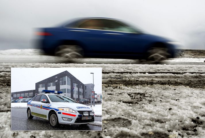 Lögregla elti bíl í miðborginni í nótt.