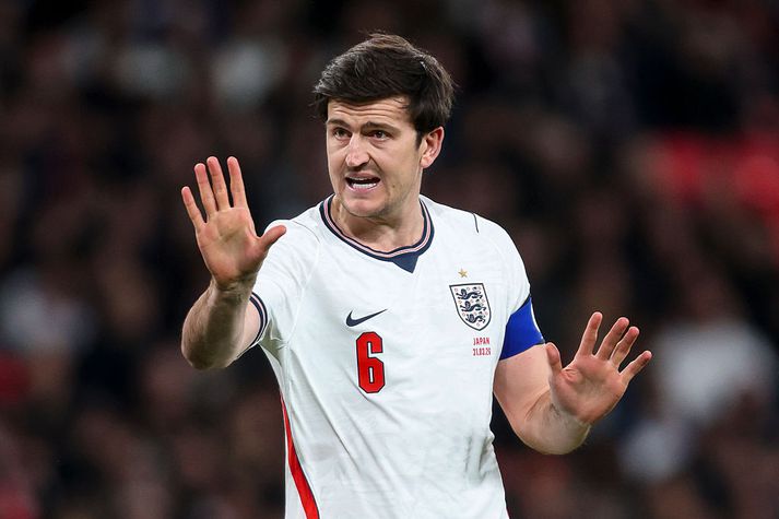 Harry Maguire var í liði Englands gegn Japan í mars en fær ekki sæti í HM-hópnum.