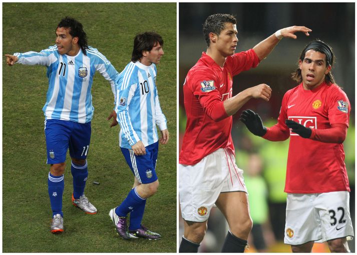 Carlos Tevez spilaði Lionel með Messi í argentínska landsliðinu en með Cristiano Ronaldo hjá Manchester United.