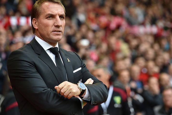 Brendan Rodgers svekktur á hliðarlínunni í dag.
