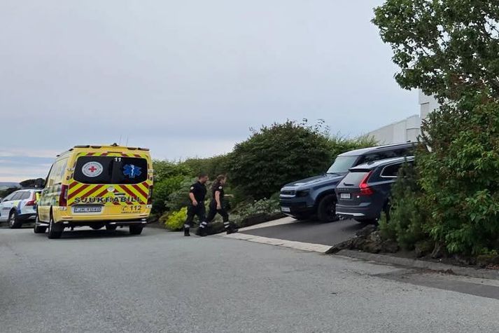 Tveri lögreglumenn voru mættir á vettvang rétt fyrir klukkan hálf fjögur í dag.