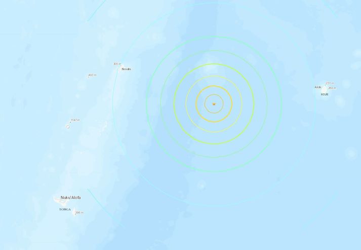 Upptök skjálftans mældust langt austur af Tonga.