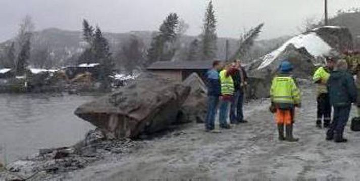 Frá slysstað í Namsos.