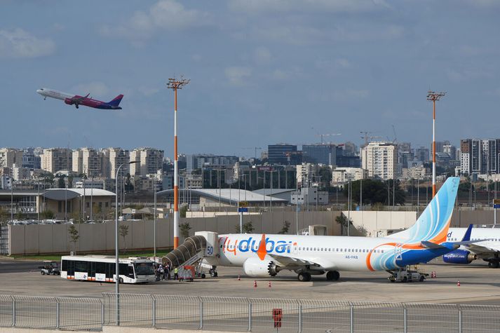 Vél Flydubai flugfélagsins á Ben Gurion flugvellinum í Tel Aviv.