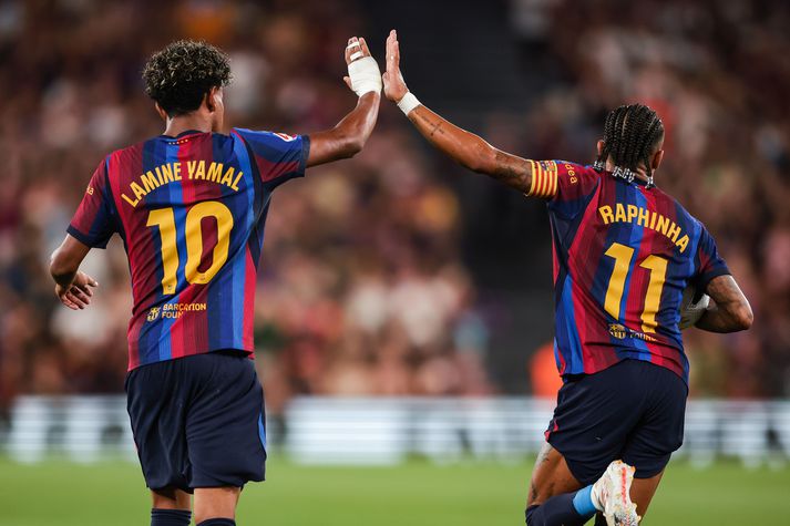 Lamine Yamal og Raphinha skoruðu tvö mörk hvor fyrir Barcelona í öruggum sigri.