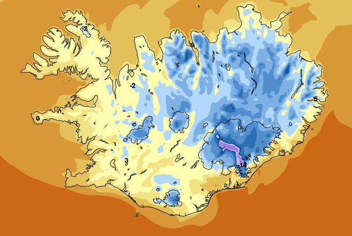 Veðurstofan spáir hita 5 til 10 stig síðdegis, en víða frost í innsveitum norðanlands í nótt.