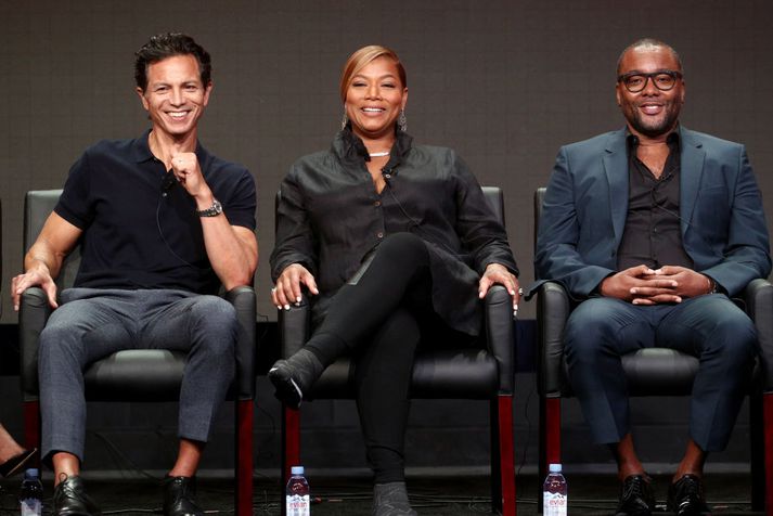Queen Latifah á blaðamannafundinum ásamt meðleikara sínum Benjamin Bratt og framleiðandanum Lee Daniels