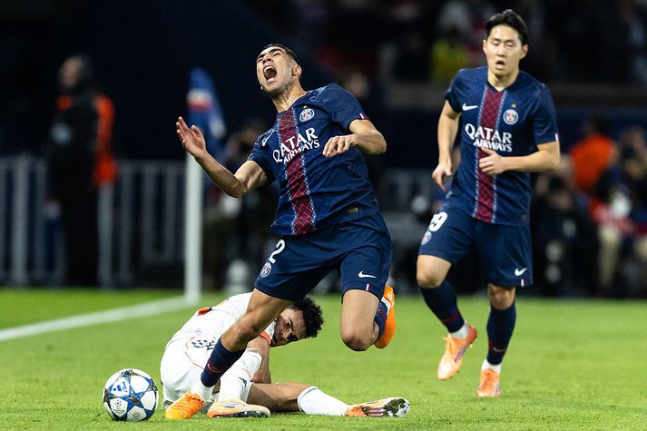 Díaz tæklaði Hakimi heldur harkalega.