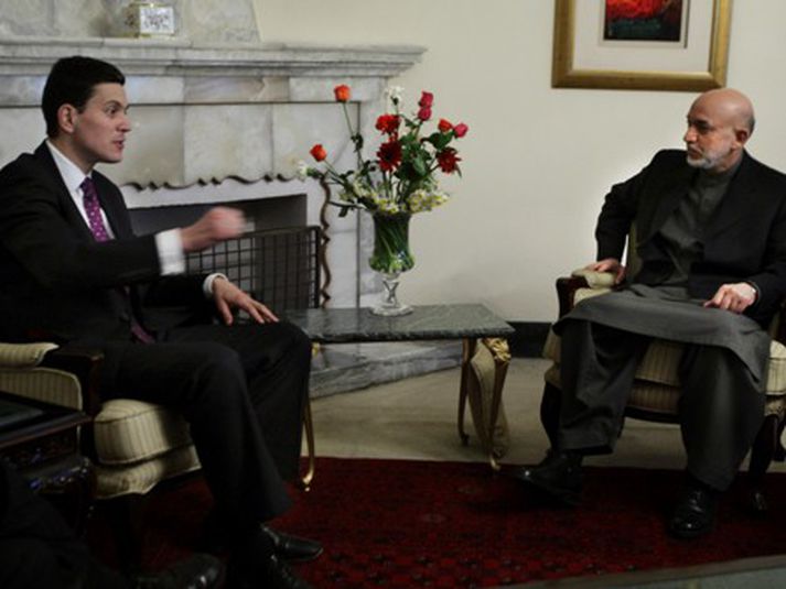 Miliband og Karzai fyrr í dag. Mynd/AP