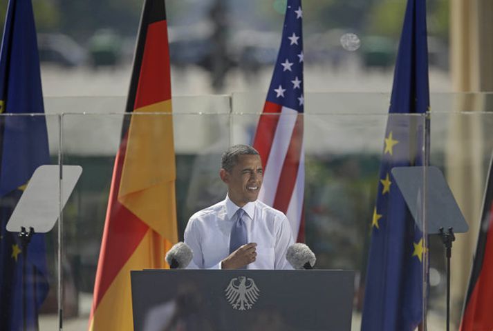 Obama í Berlín, en þar gerði hann mengun og hlýnun jarðar að umfjöllunarefni.