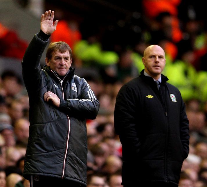 Dalglish og Kean á hliðarlínunni á Anfield í dag.