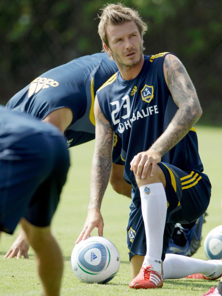 David Beckham á sinni fyrstu æfingu með LA Galaxy eftir að hann sleit hásin.