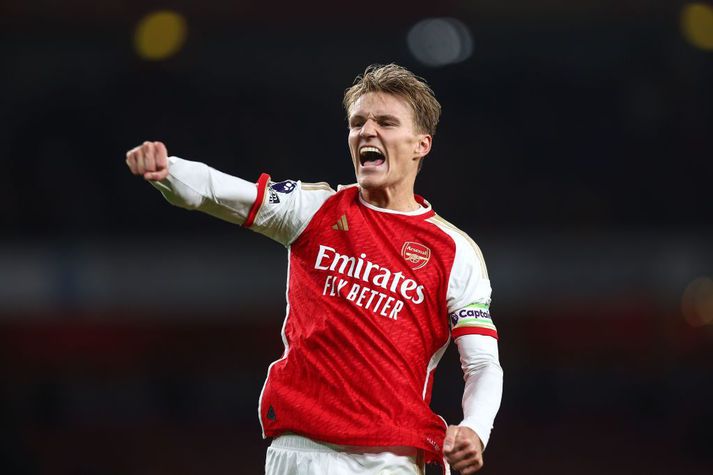 Martin Ödegaard fagnaði að sumra mati of mikið eftir sigurinn góða gegn Liverpool.