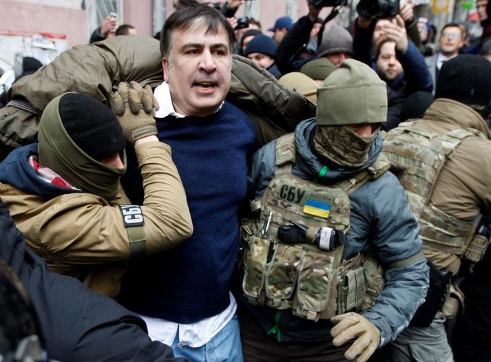 Mikael Saakashvili glímdi við lögreglu í dag.