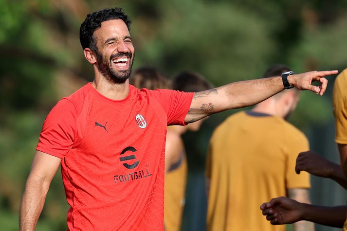 Ruben Amorim gat brosað út að eyrum eftir sigur á sínum gömlu lærisveinum í Manchester United í dag.