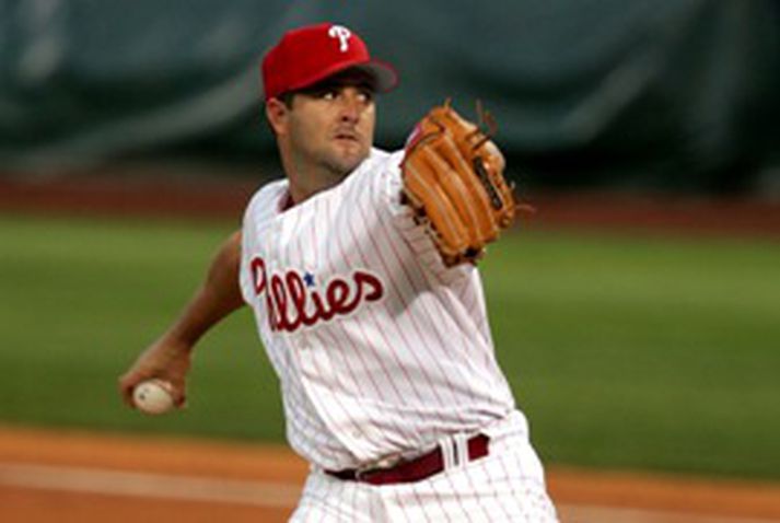 Cory Lidle hafnarboltakastari New York Yankees var áður leikmaður Philadelphia Phillies.