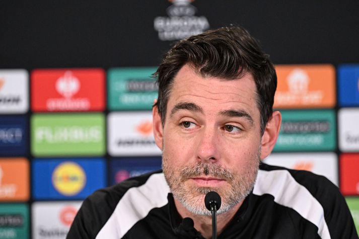 Freyr ræddi við blaðamenn fyrir leik Brann og Midtjylland. 