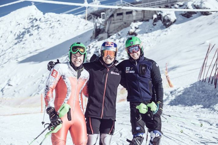 Einar Kristinn og Magnús Finnsson í ásamt Jon Olsson, sigurvegara dagsins í Trysil